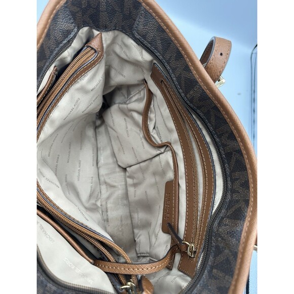 MICHAEL KORS Jet Set Medium Top Zip Signature Logo Tote Brown Luggage - Picture 7 of 10